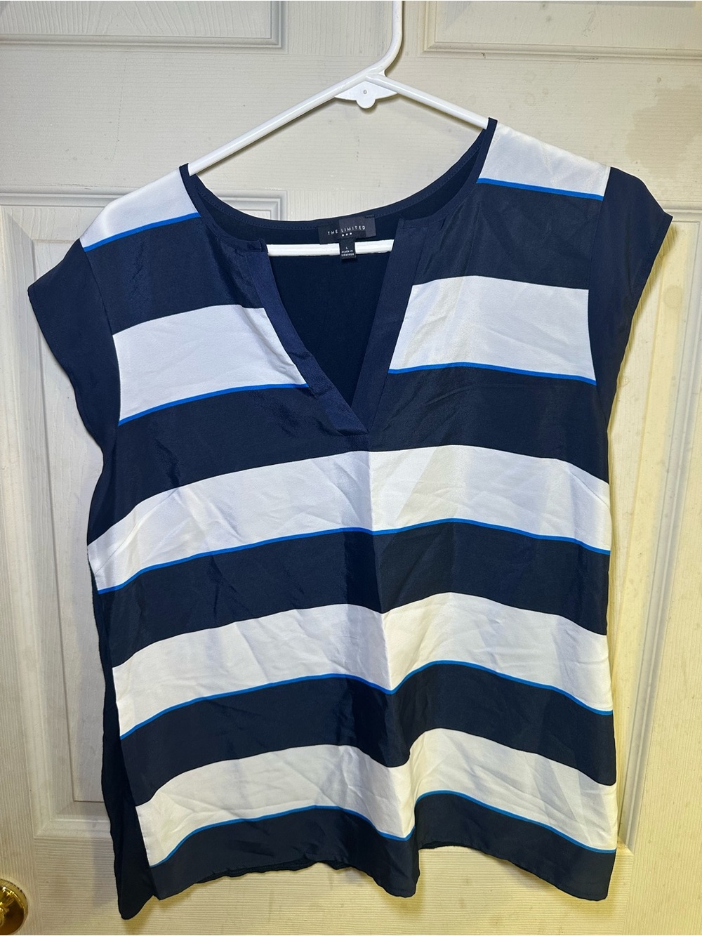 The Limited Navy & White V-Neck Cap Sleeve Top